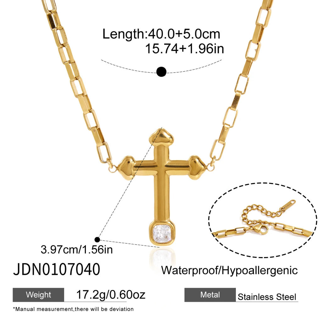 KIKA Square Zircon Cross Necklace Ring Jewelry Set For Women Minimalist 18K Gold PVD Plated Stainless Steel 316L