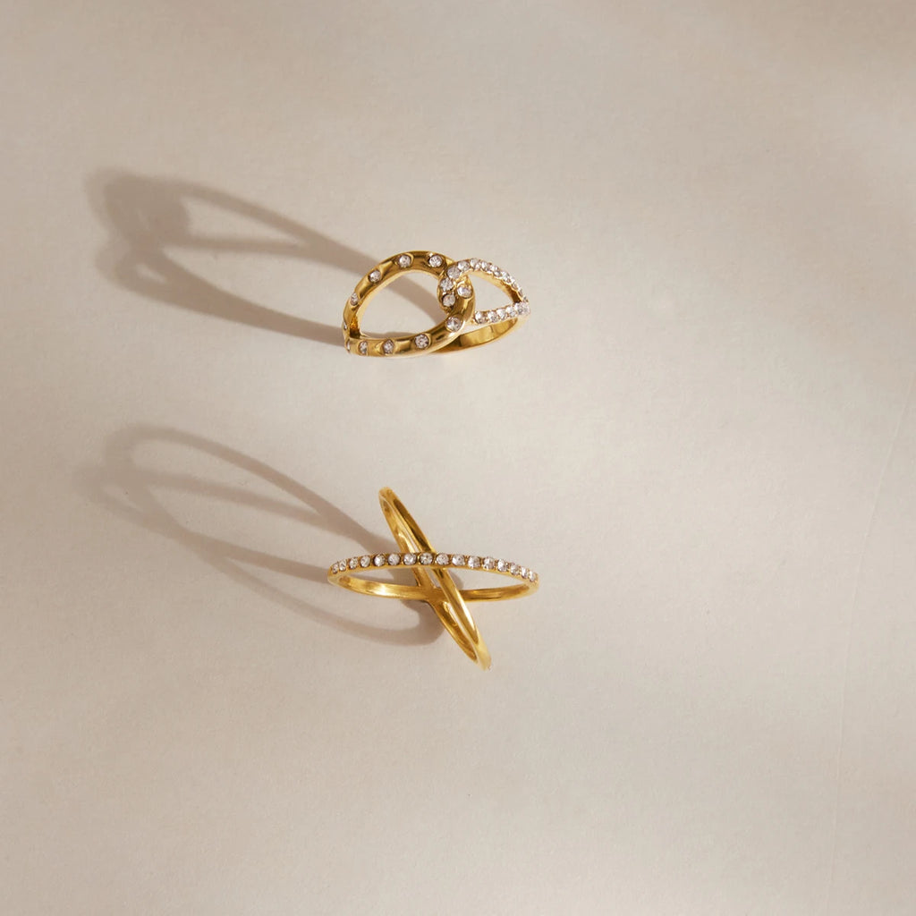 KIKA Delicate Crystal Crossed Rings18K Gold PVD Plated Stainless Steel 316L