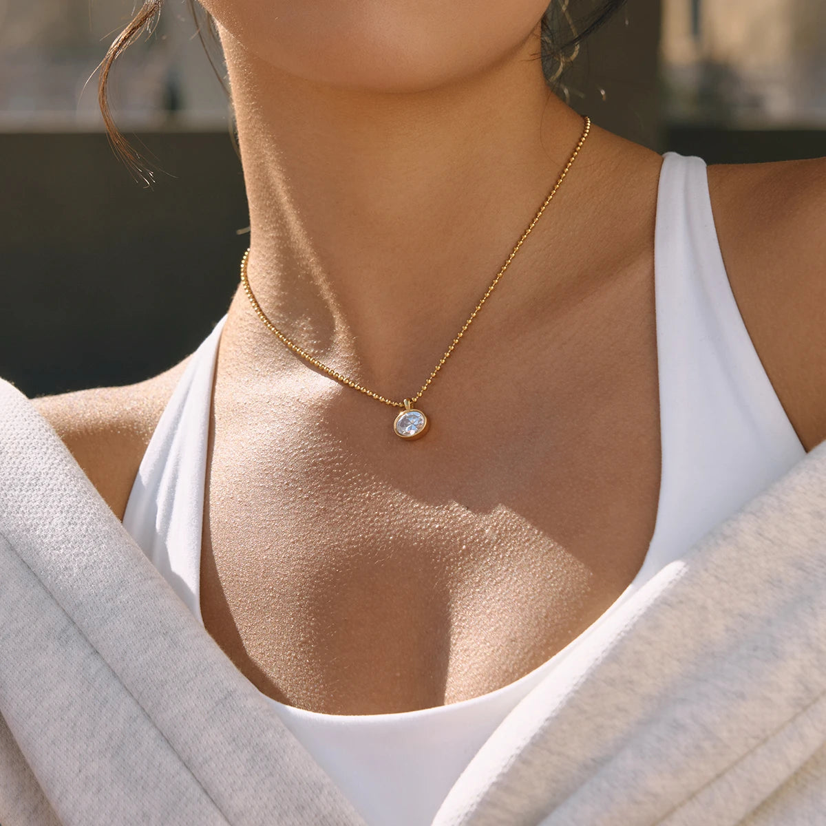 Classic Geometric waterdrop shape White Zircon Necklace