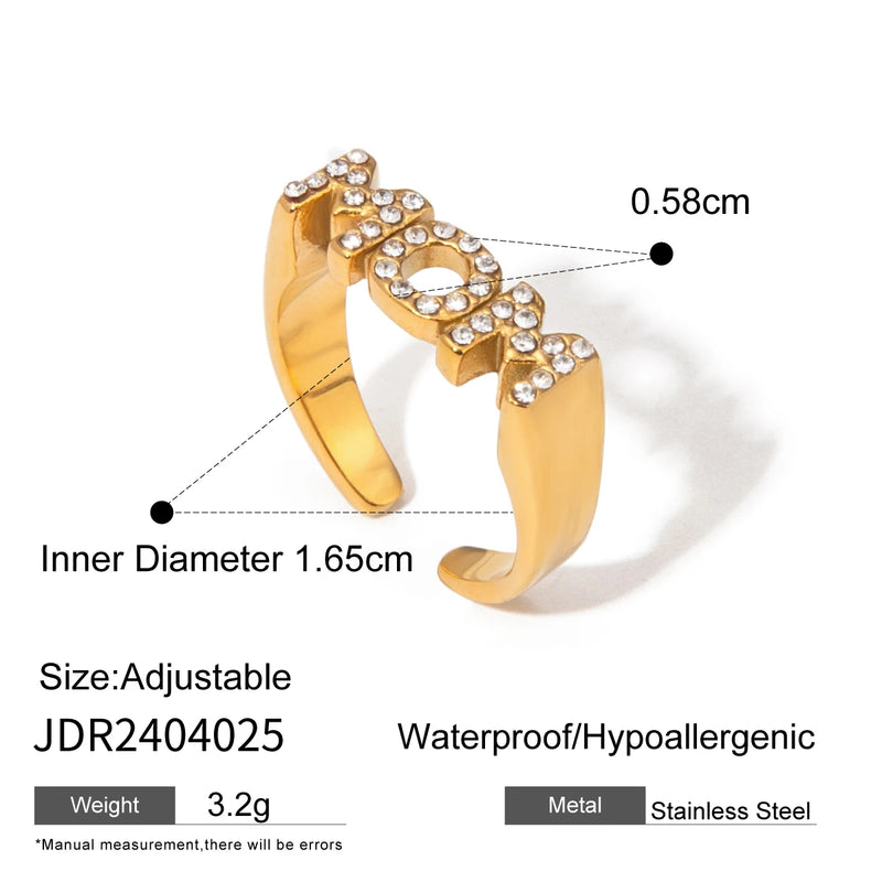 Kika Minimalist Stainless Steel Letters Texture Ring Gold Color Waterproof