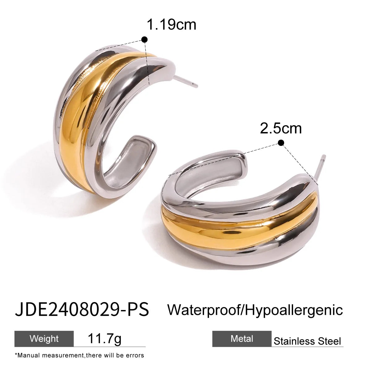 KIKA Delicate Zircon C Shape Stud Earrings PVD 18K Gold Plated Stainless Steel 316L