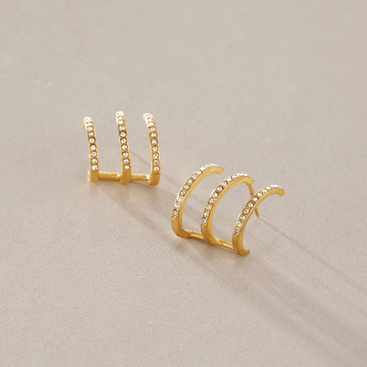 KIKA Multilayer Iced Out Crystal C Shape Stud Earrings For Women 18K Gold Plated Stainless Steel 316L