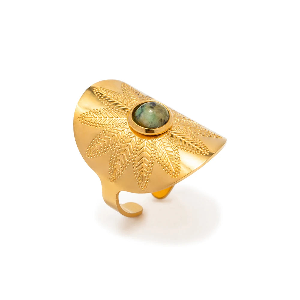 Kika Stainless Steel Natural Stone Green Turquoise Malachite Ring
