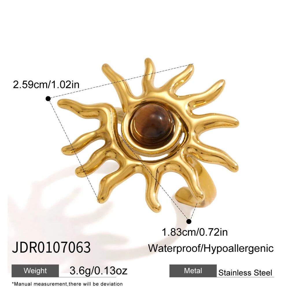 KIKA Classic Sun Shape Open Rings For Women Minimalist 18K Gold PVD Plated Stainless Steel 316L