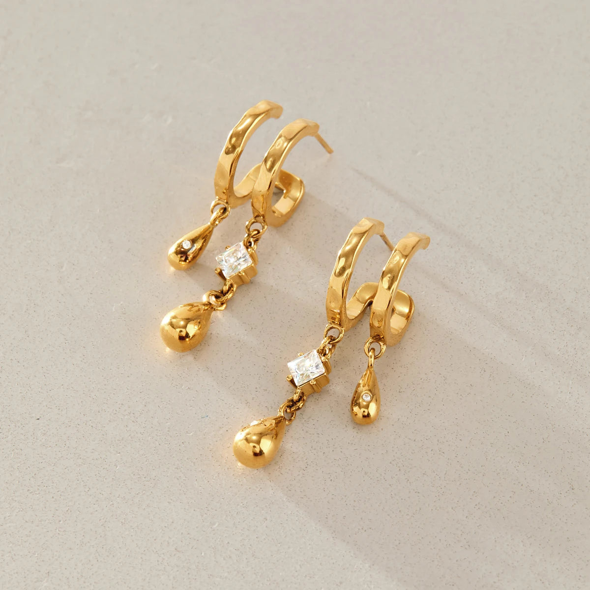 KIKA Square Zircon Water Drop Earrings For Women Minimalist 18K Gold PVD Plated Stainless Steel Earrings Fashion Jewelry Gift