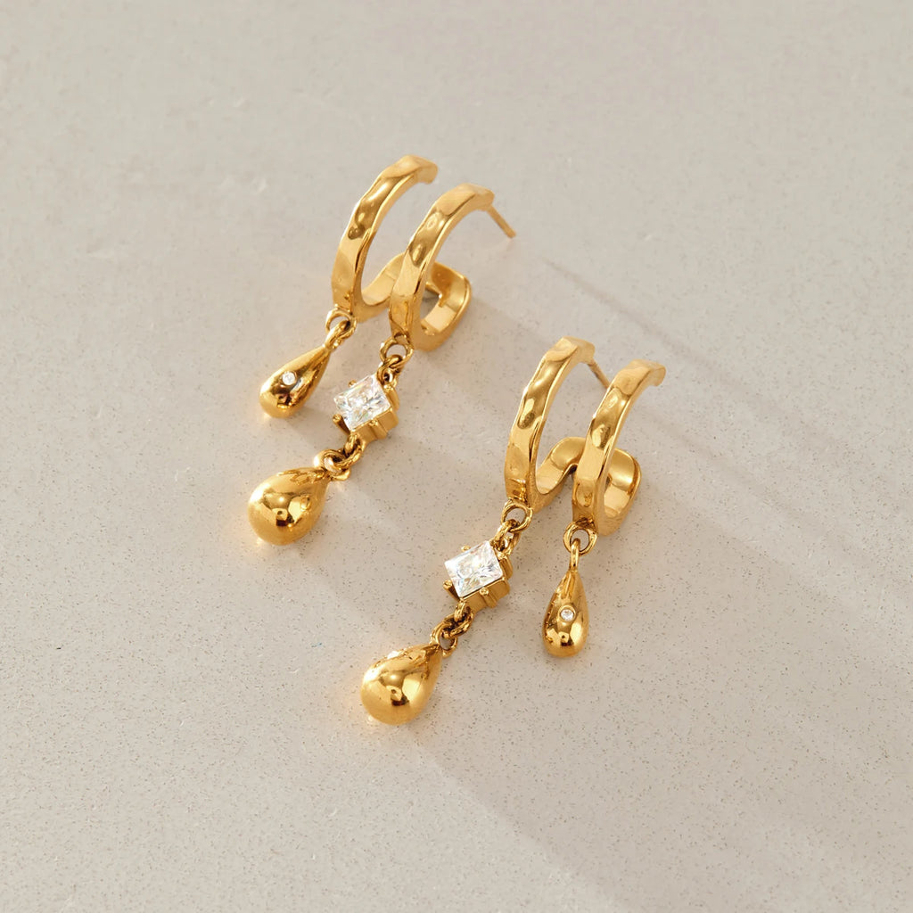 KIKA Square Zircon Water Drop Earrings For Women Minimalist 18K Gold PVD Plated Stainless Steel Earrings Fashion Jewelry Gift