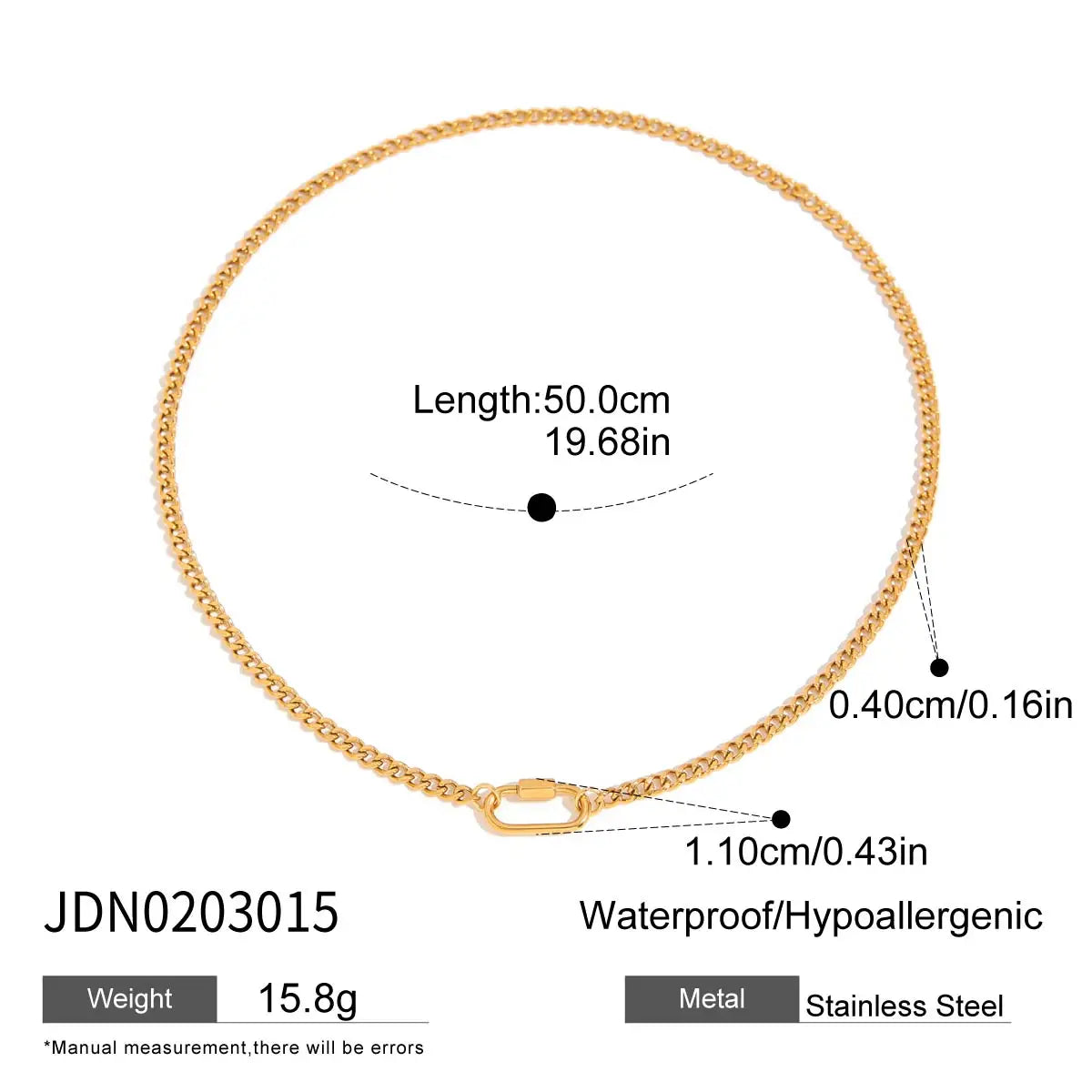 Kika Minimalist Classic Style 18K Gold Color Plated Stainless Steel Paperclip Chain