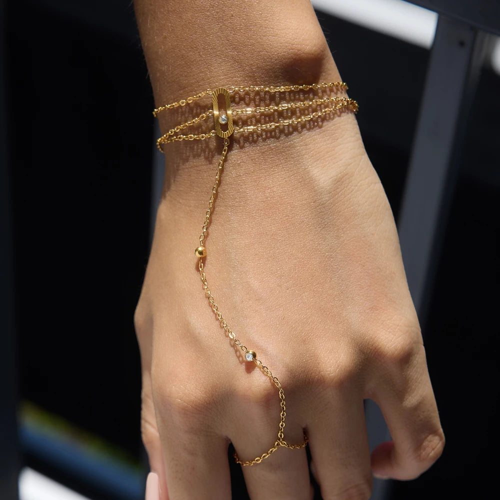 Kika Classic Tiny Crystal Finger Bracelet Multilayer 18K Gold Plated Stainless Steel 316L
