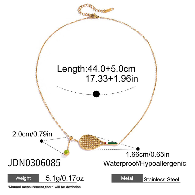 Kika Sporty Designer 18K Gold Color Plated Colored Drip Oil Tennis Racket Pendant Necklace Bracelet Stainless Steel Jewelry