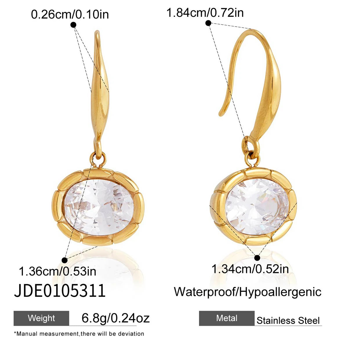 KIKA Classic Geometric Zircon Drop Earrings PVD Plated Stainless Steel 316L