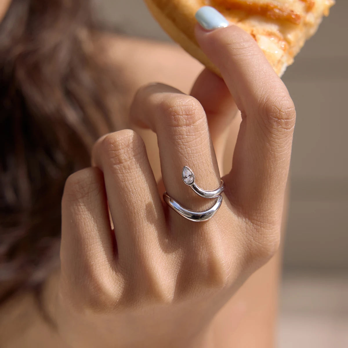 Kika Delicate steel color Snake Shape Double Layered Open Ring