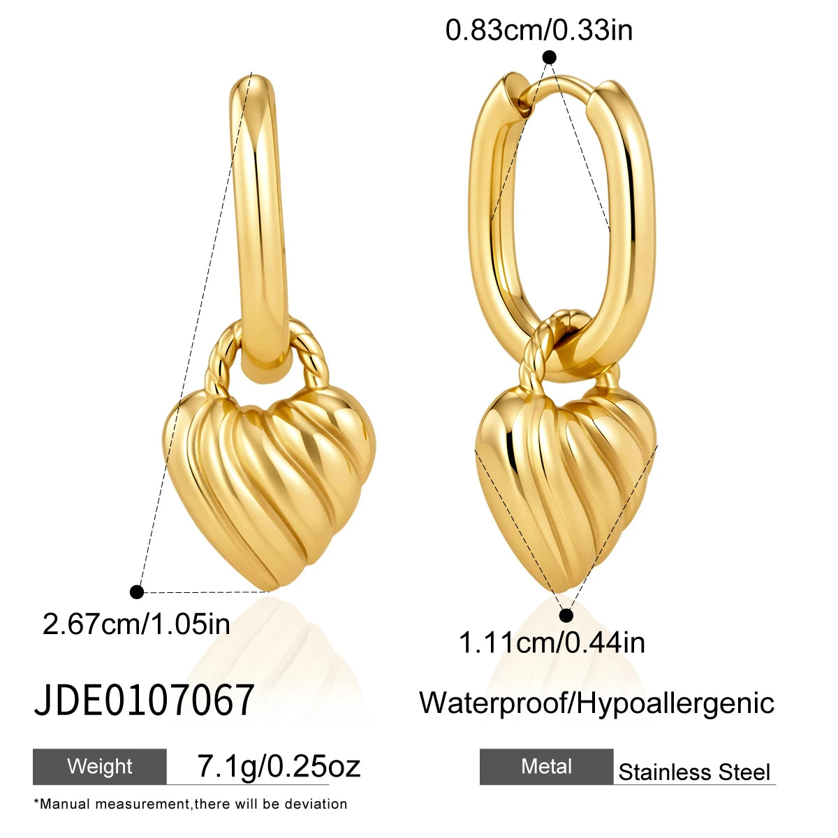 KIKA Round Zircon Heart Drop Earrings For Women Minimalist 18K Gold PVD Plated Stainless Steel 316L