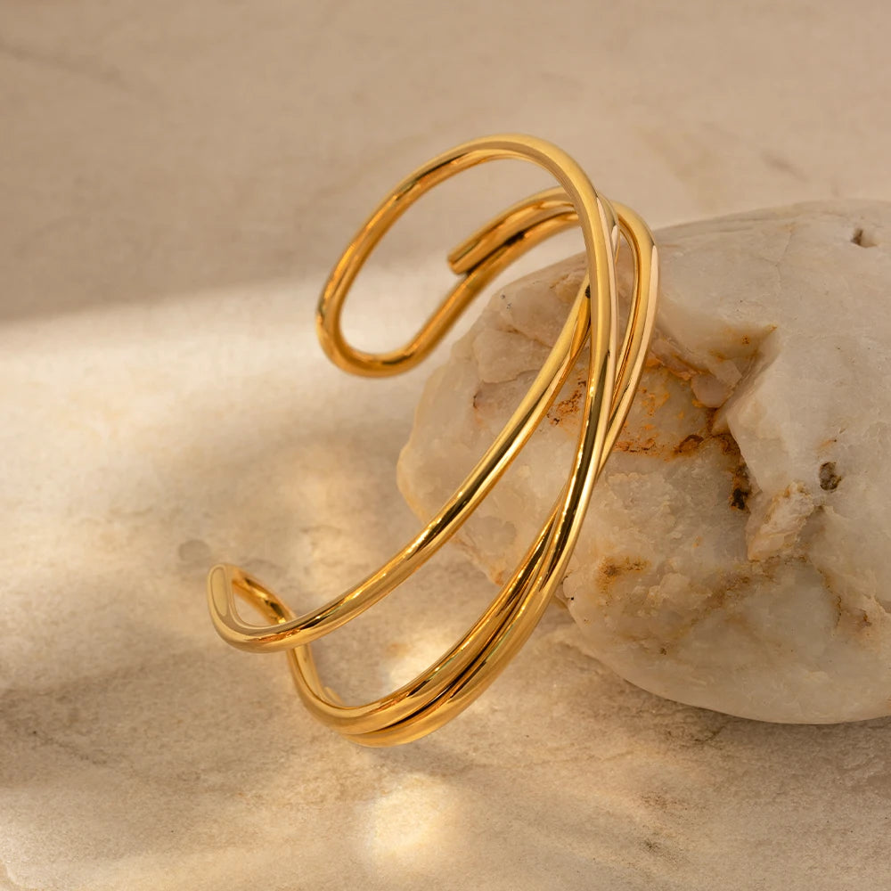 Kika Stainless Steel Statement Gold Color Cuff Bracelet Bangle