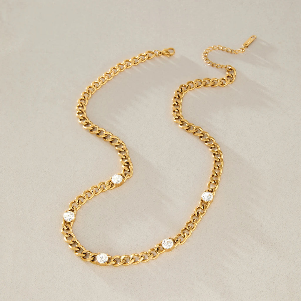 KIKA Minimalist Crystal Chunky Chain Necklace For Women Classic 18K Gold PVD Plated Stainless Steel Necklace Fashion Jewelry