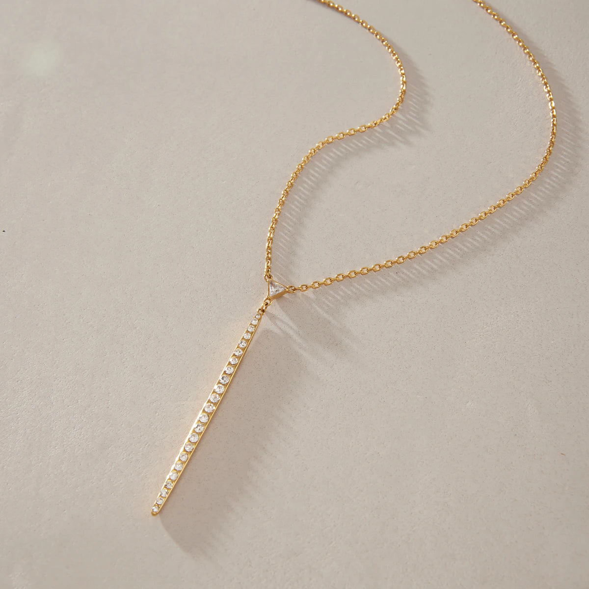 Kika Zircon Triangle Crystal Stick Pendant Necklace