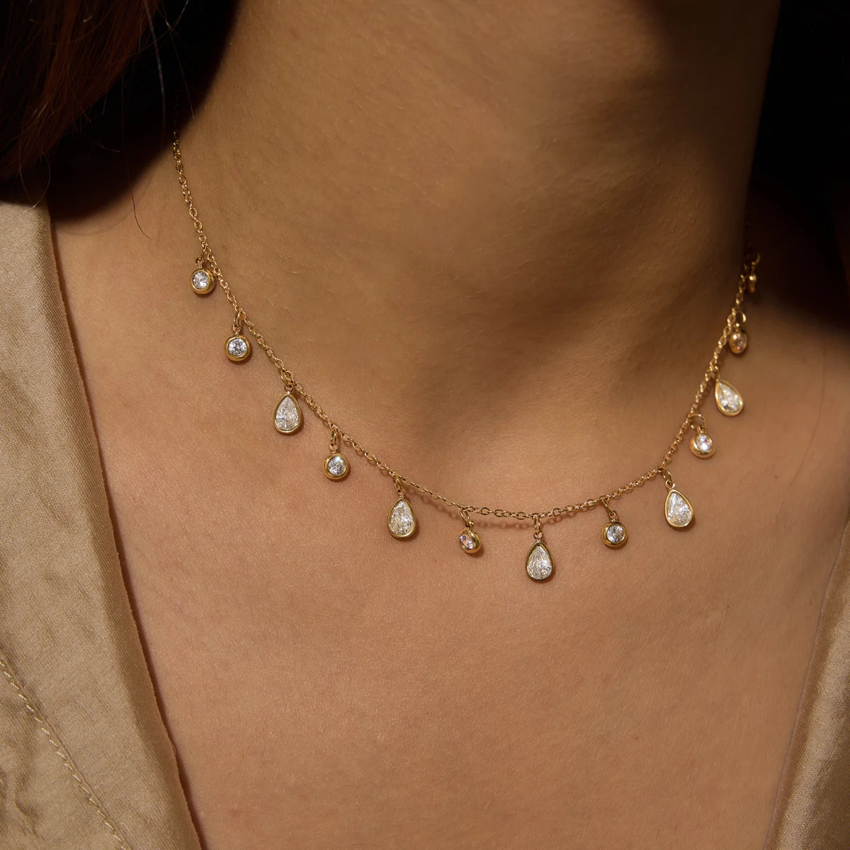 KIKA Delicate Geometric Zircon Pendant Necklace PVD Plated Stainless Steel 316L