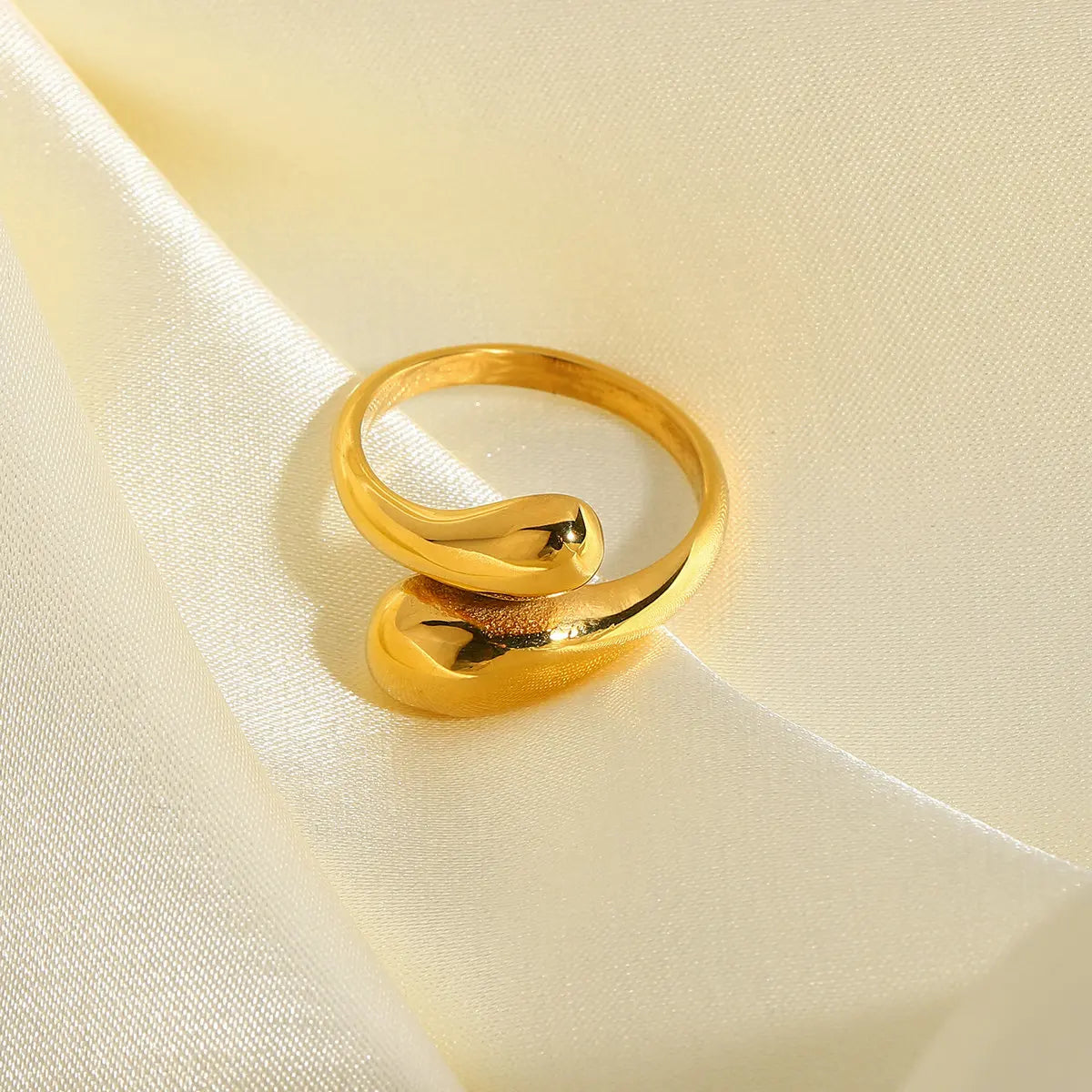 Kika Fashion Alien Pearl Ring 18K Gold Color Plated Stainless Steel Folded Foldable Ring