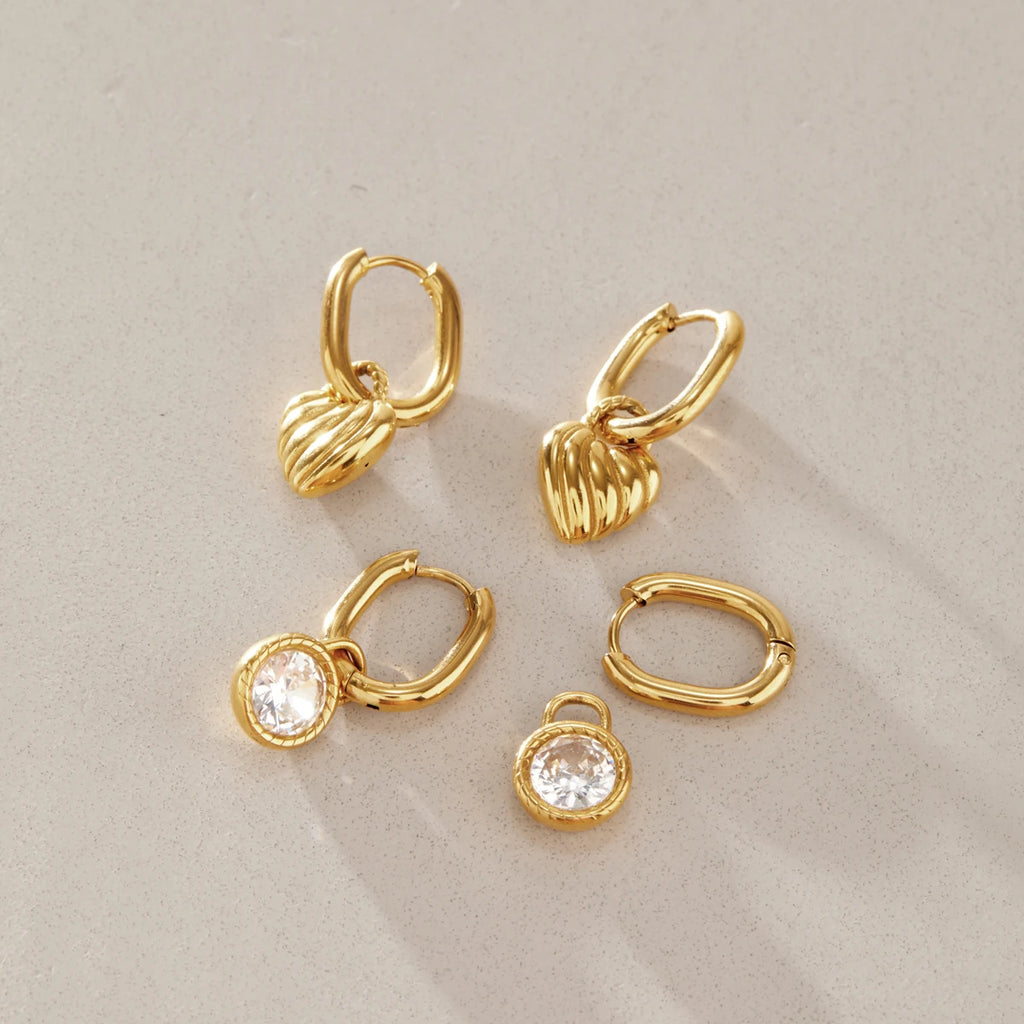 KIKA Round Zircon Heart Drop Earrings For Women Minimalist 18K Gold PVD Plated Stainless Steel 316L