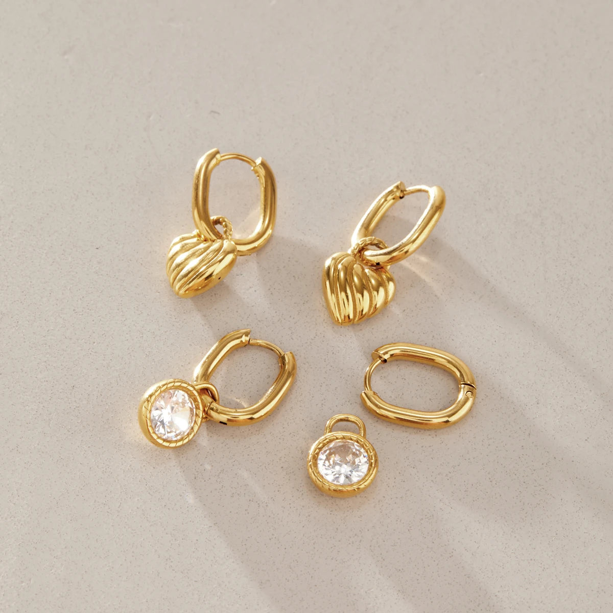 KIKA Round Zircon Heart Drop Earrings For Women Minimalist 18K Gold PVD Plated Stainless Steel 316L