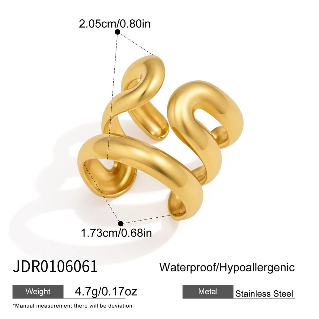 KIKA Classic Multilayer Hollow Open Rings  Minimalist 18K Gold PVD Plated Stainless Steel 316L