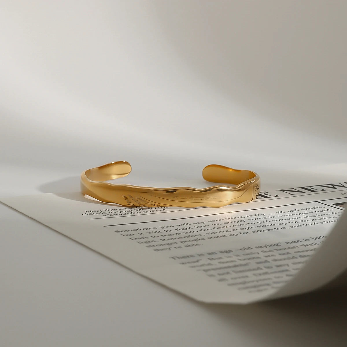 KIKA Minimalist 2Pcs Wave Opening Bracelet 18K Gold Color Plated Stainless Steel Stacked Bracelet Women's Jewelry
