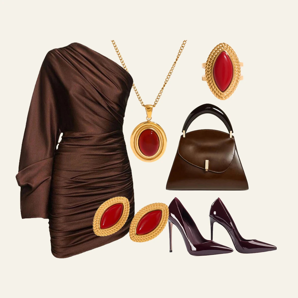 Kika New Year Christmas Red Horse Eye Earrings Devil's Eye Ring Round Pendant Necklace Women's Accessories Gift for Her