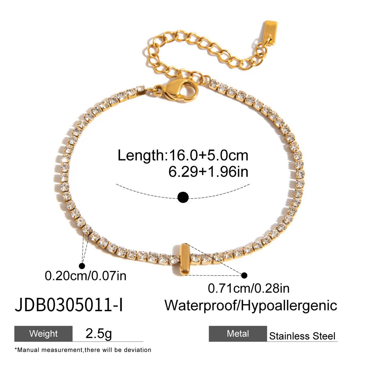 Stainless Steel White Rhinestone Chain Twelve Letter Bracelet