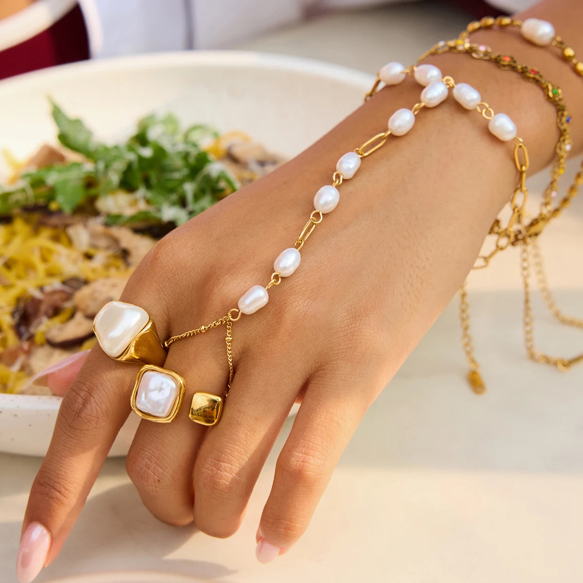 Kika Freshwater Pearl Chain with Fingers Stackable Chain Bracelet