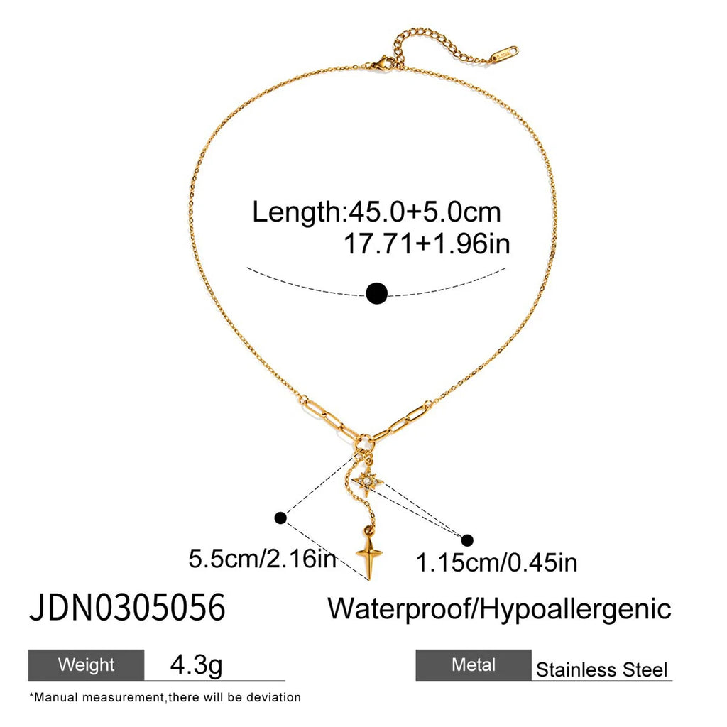 Kika Simple Classic  Rhinestone Smooth Four Star Pendant Necklace