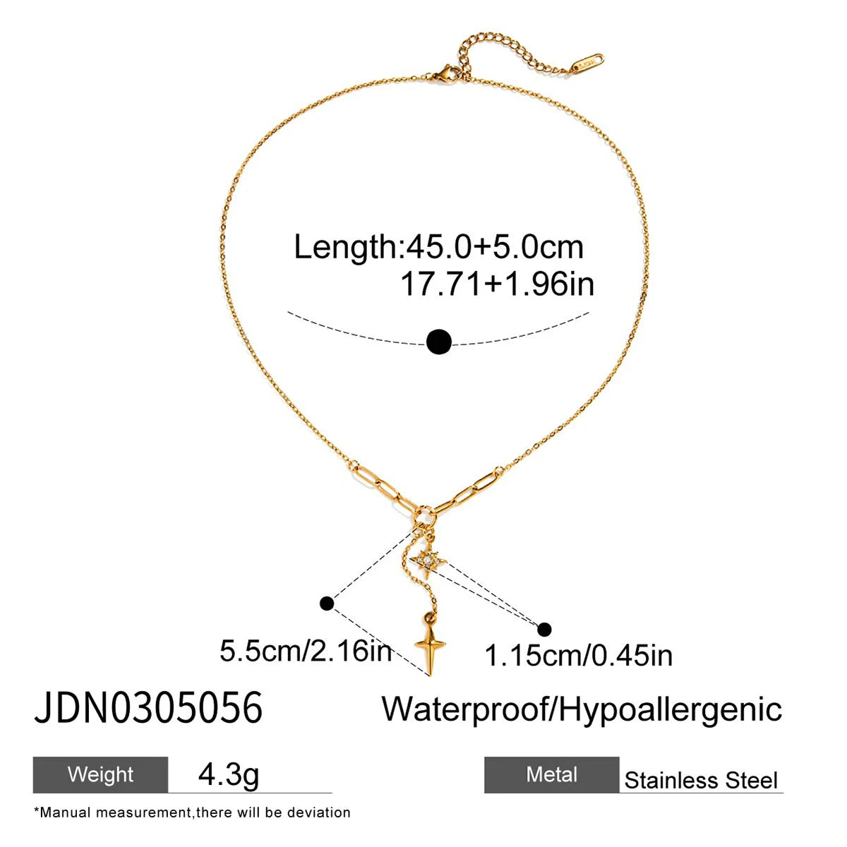 Kika Simple Classic  Rhinestone Smooth Four Star Pendant Necklace