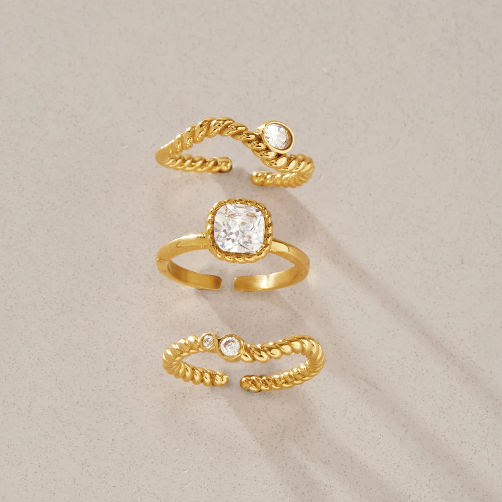 KIKA Delicate Stackable Zircon Rings For Women Minimalist 18K Gold PVD Plated Stainless Steel 316L
