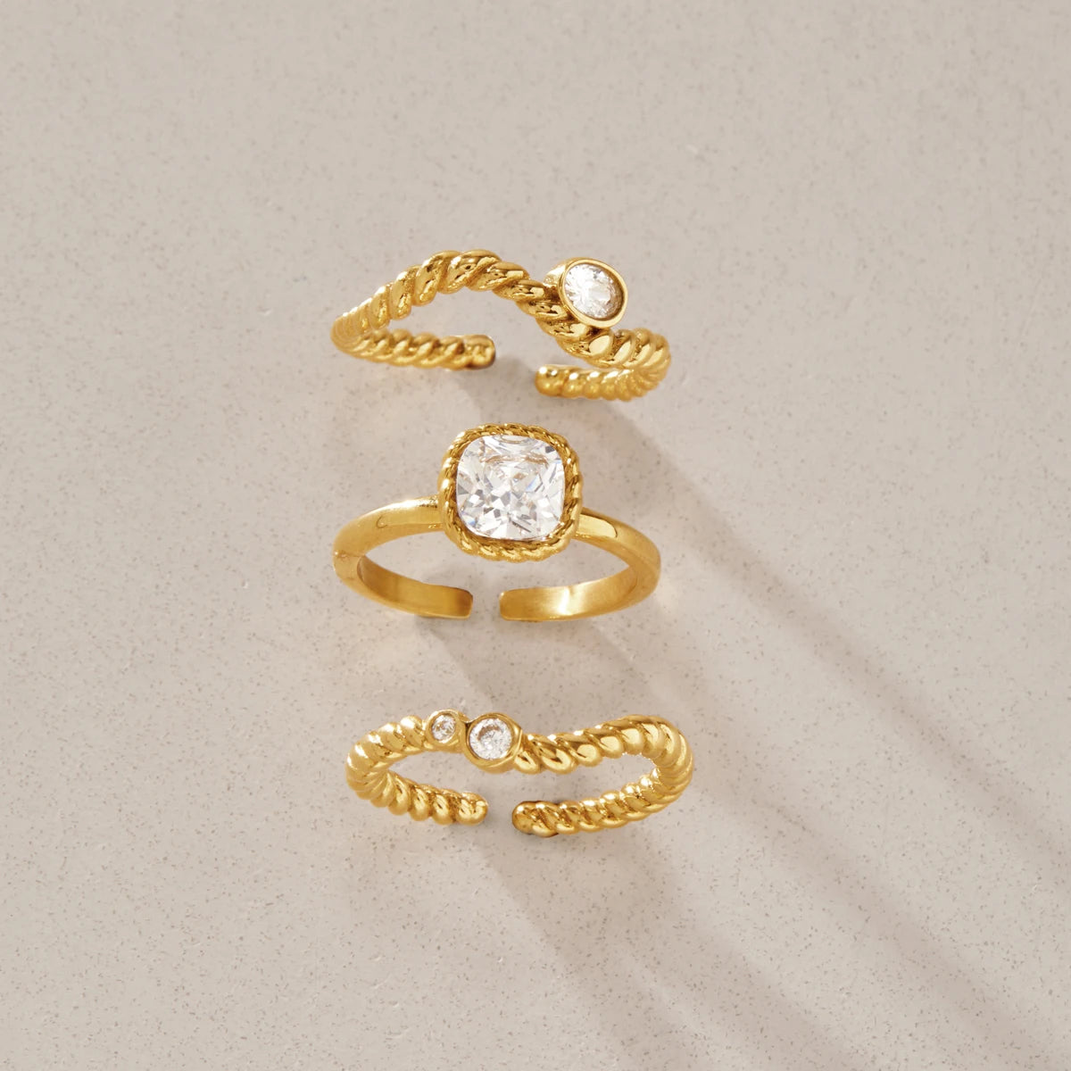 KIKA Delicate Stackable Zircon Rings For Women Minimalist 18K Gold PVD Plated Stainless Steel 316L