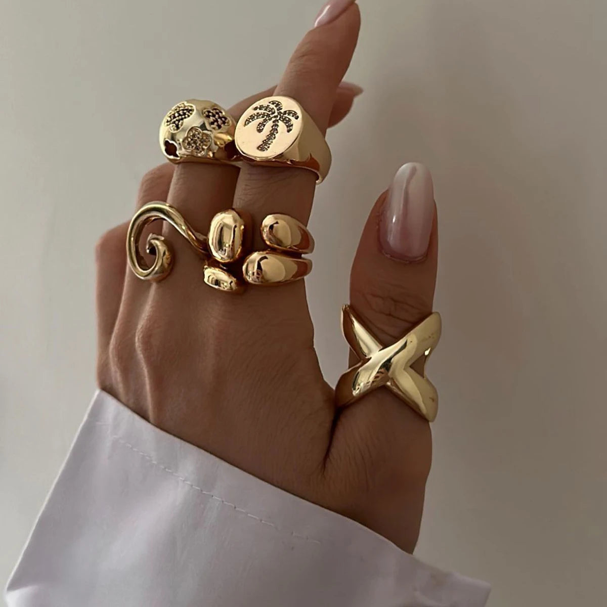 KIKA Fashion Statement Two Tone Ring 18k Gold Color PVD Plated Stainless Steel 316L Double layered Smooth Ring Stackable Ring