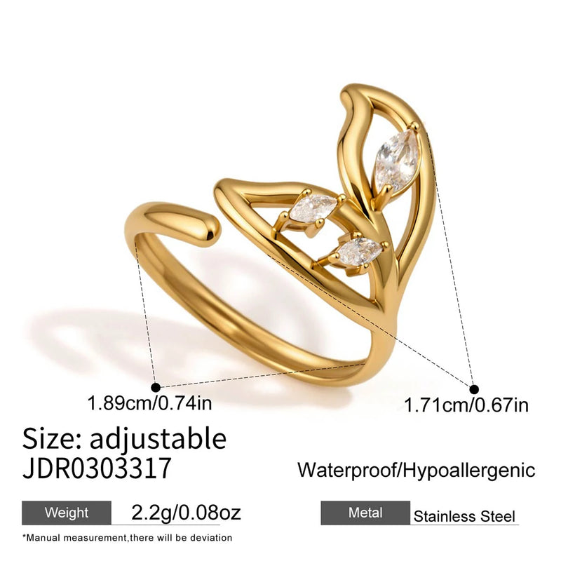 Kika Delicate Fish Tail With White Zircon Opening Ring
