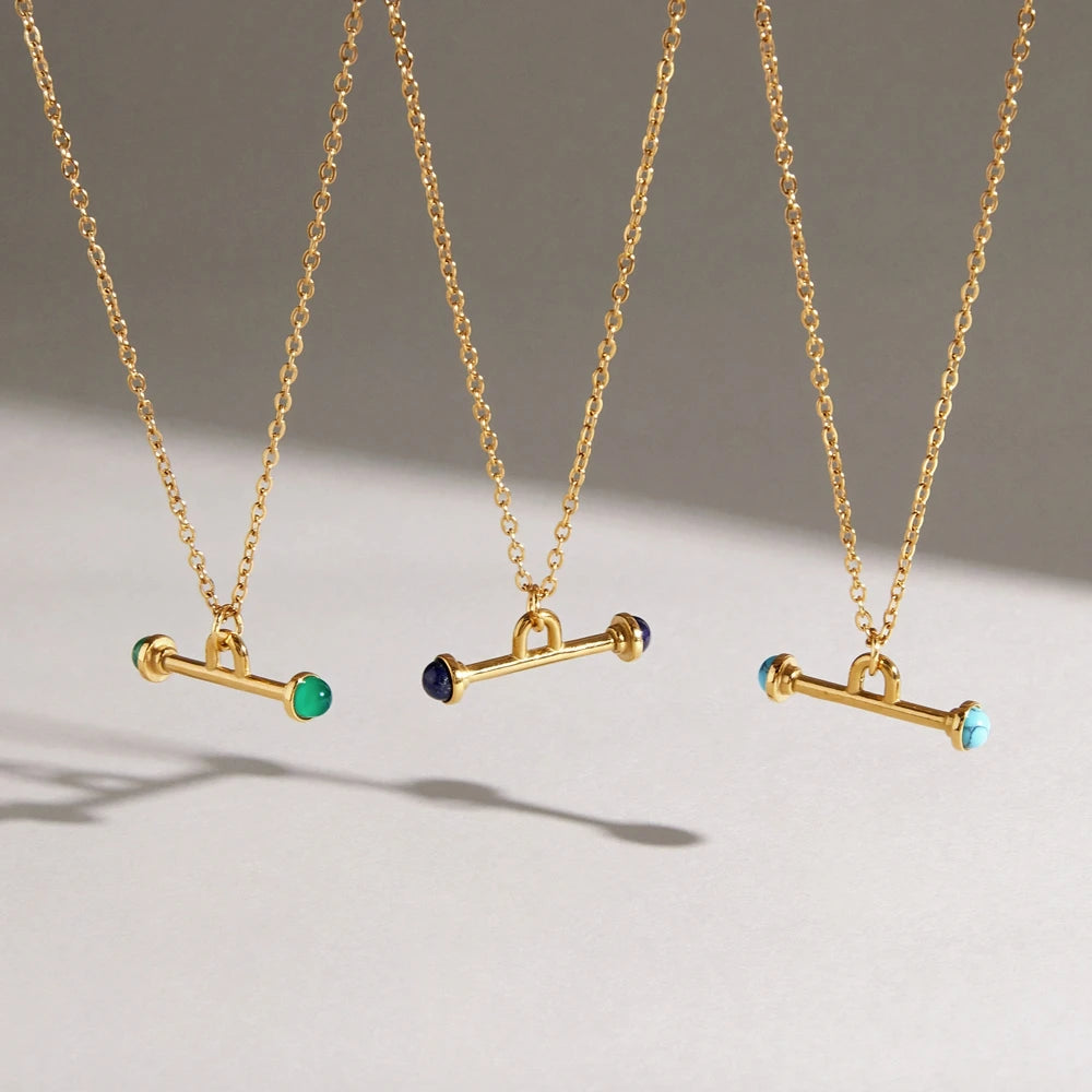 KIKA Natural Stone T Bar Pendant Necklace For Women Minimalist 18K Gold PVD Plated Stainless Steel Necklace Fashion Jewelry