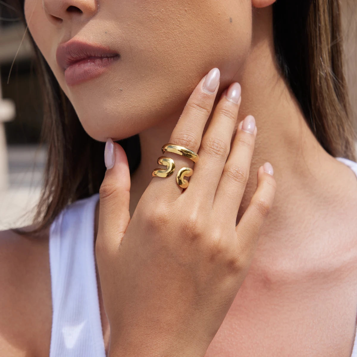 KIKA Classic Multilayer Hollow Open Rings  Minimalist 18K Gold PVD Plated Stainless Steel 316L