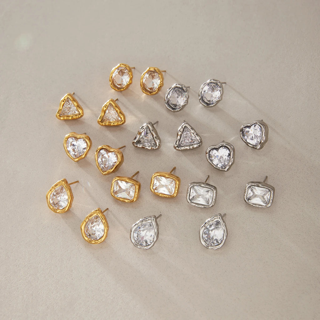 Kika Classic Geometric Cubic Zirconia Stud Earrings 18K Gold Plated Stainless Steel 316L