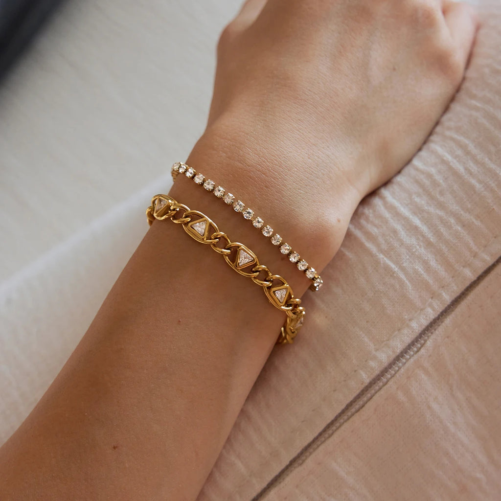 KIKA Classic Triangle Zircon Chunky Chain Bracelet 18K Gold PVD Plated Stainless Steel 316L