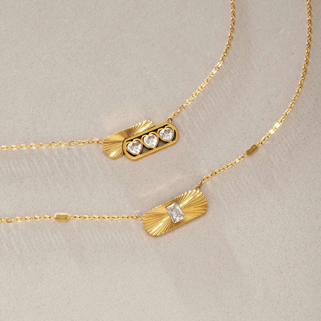 Kika Geometric Heart Zircon Pendant Necklace Minimalist 18K Gold PVD Plated Stainless Steel 316L