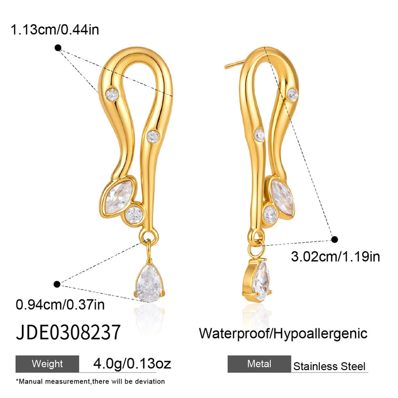 KIKA Delicate Zircon Geometric Stud Earrings For Women Minimalist 18K Gold PVD Plated Stainless Steel Earrings Fashion Jewelry