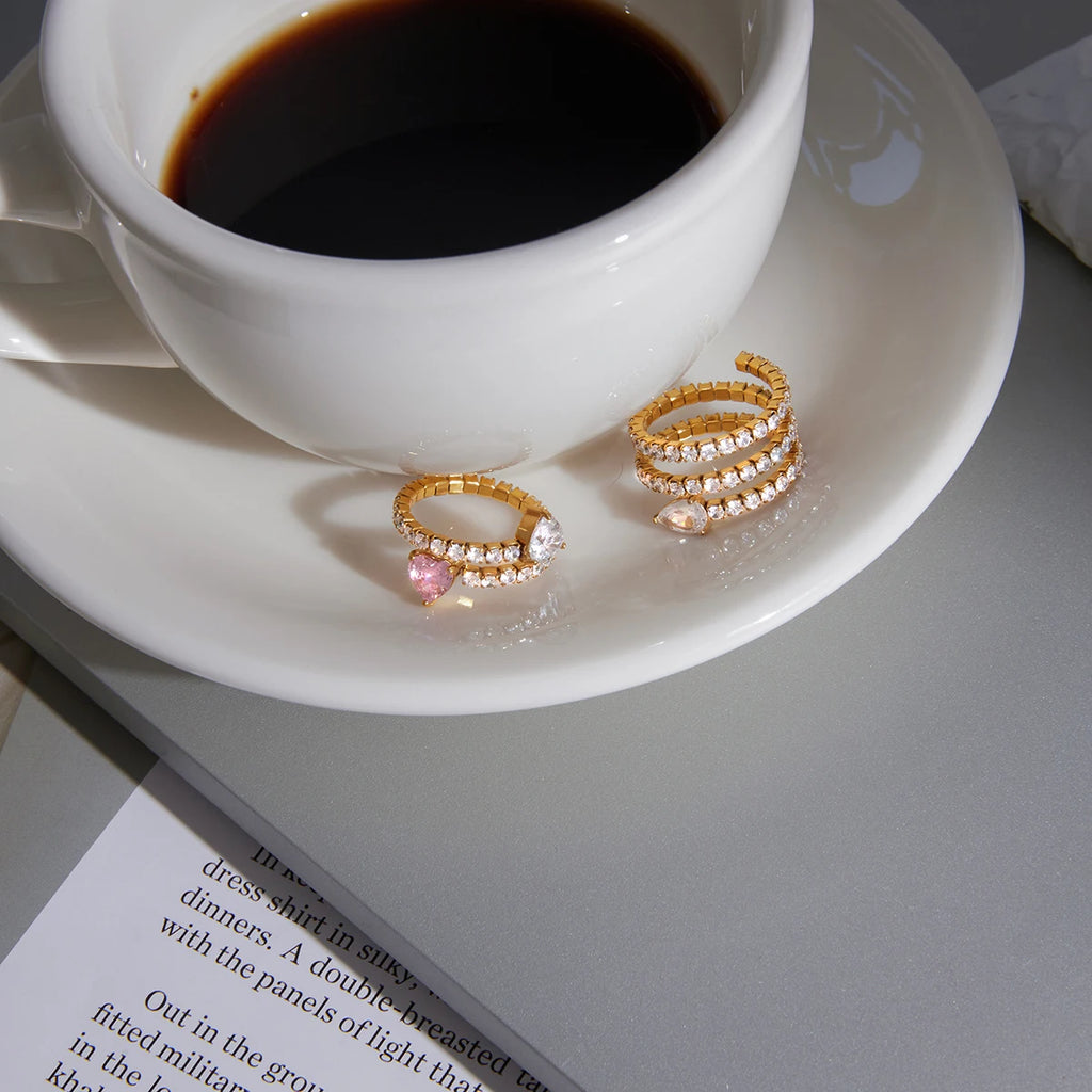 Kika White Water Droplet Shaped Zircon Multi-Layered Open Ring