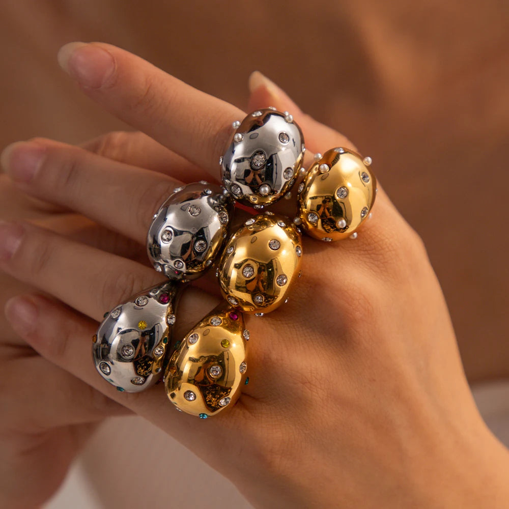 Kika Stainless Steel Half Empty Chunky Exclusive Ring 18K PVD Plated Waterproof Texture Personalized Statement Jewelry Women