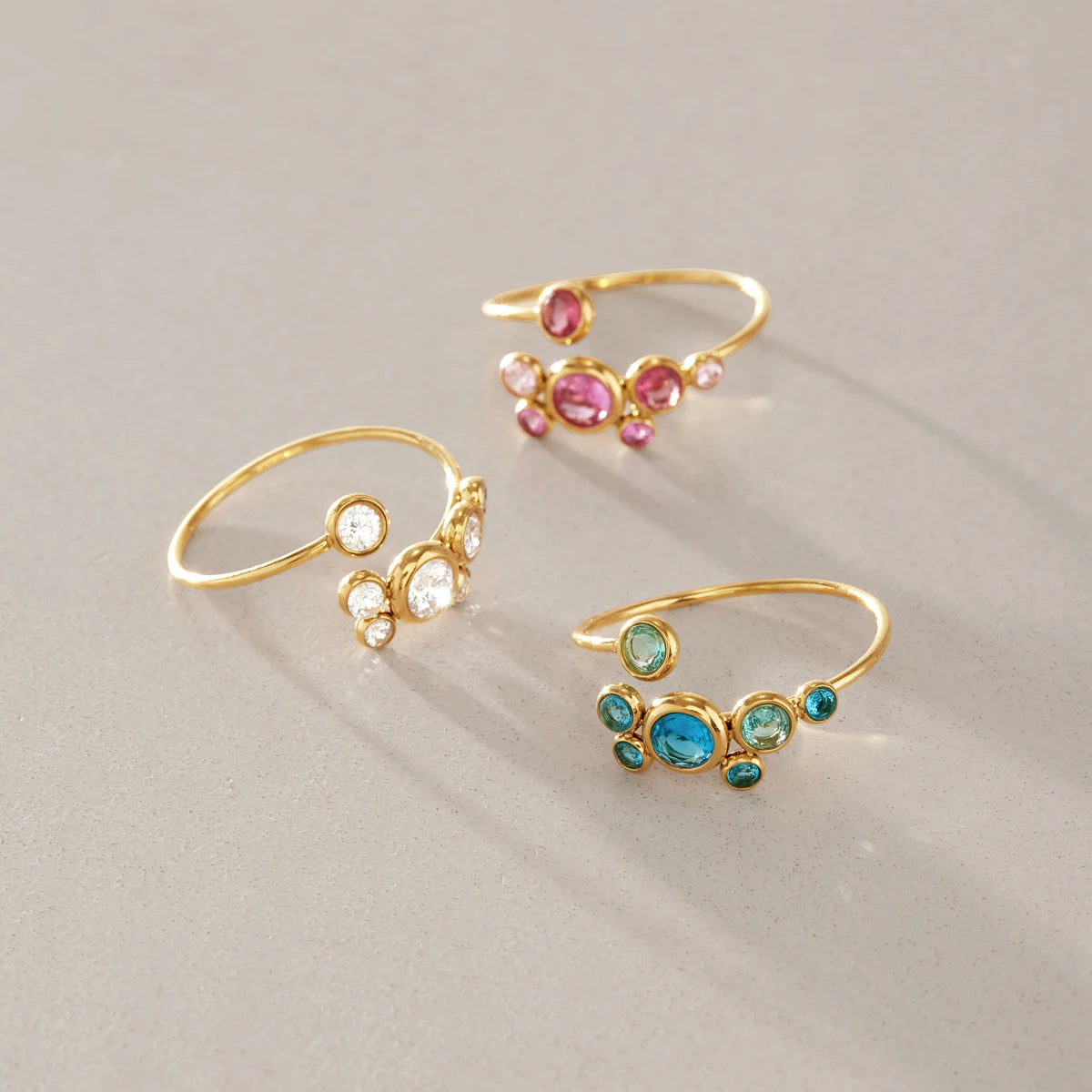 KIKA Multicolor Round Zircon Open Rings 18K Gold PVD Plated Stainless Steel 316L