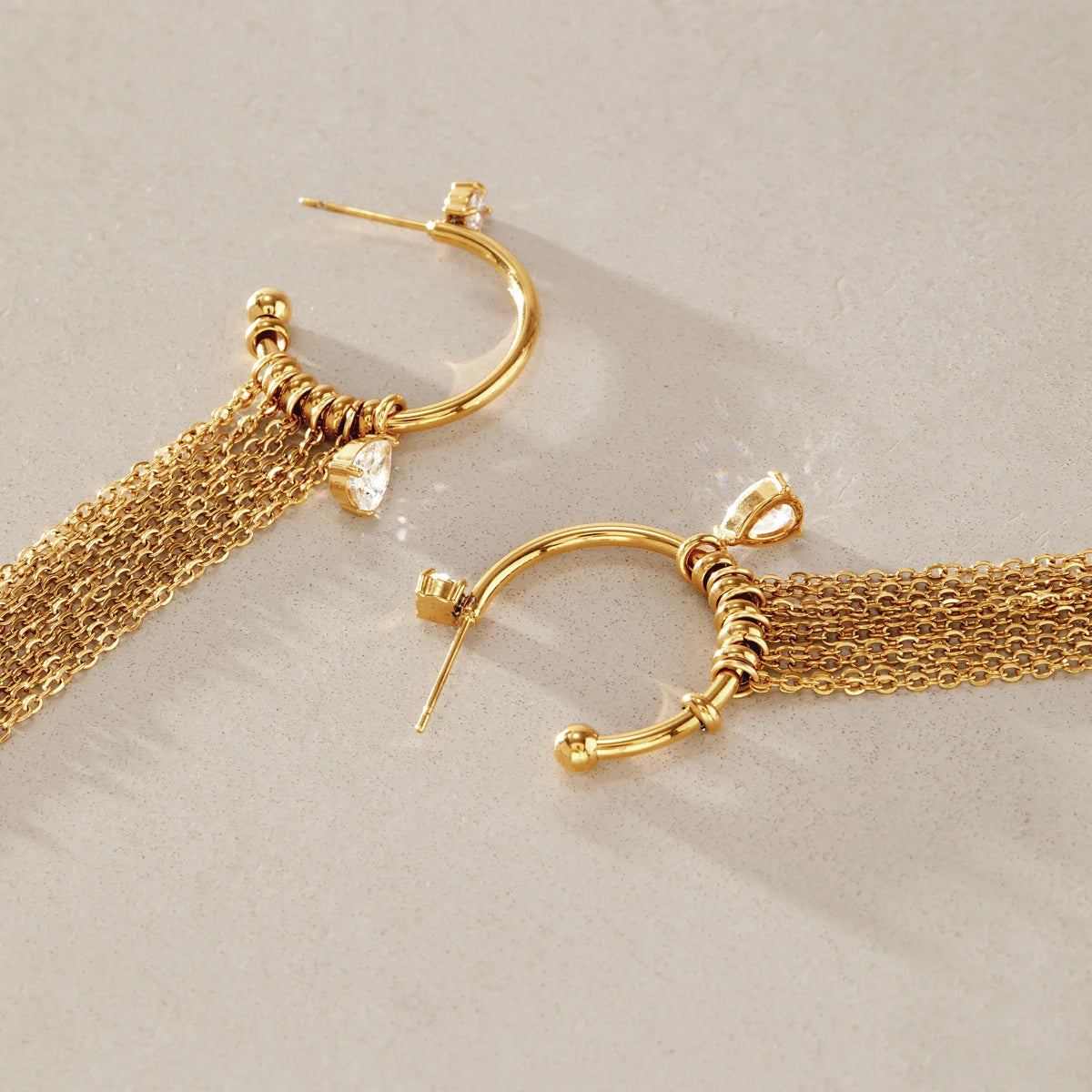 KIKA Classic Water Drop Zircon Long Chains Tassel Earrings For Women 18K Gold Plated Stainless Steel 316L