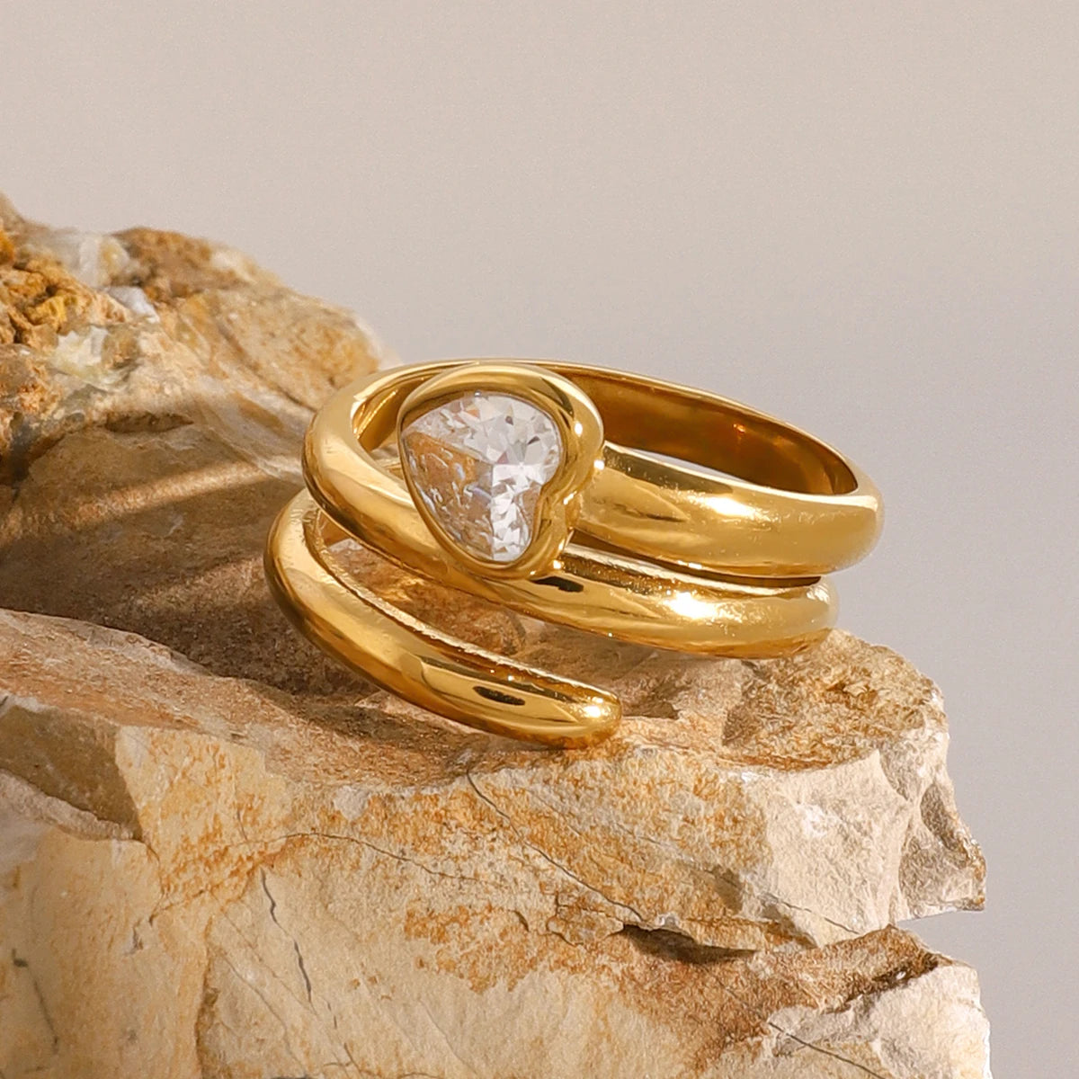 Kika Fashion Love Stacked Ring Zircon Love Line Ring