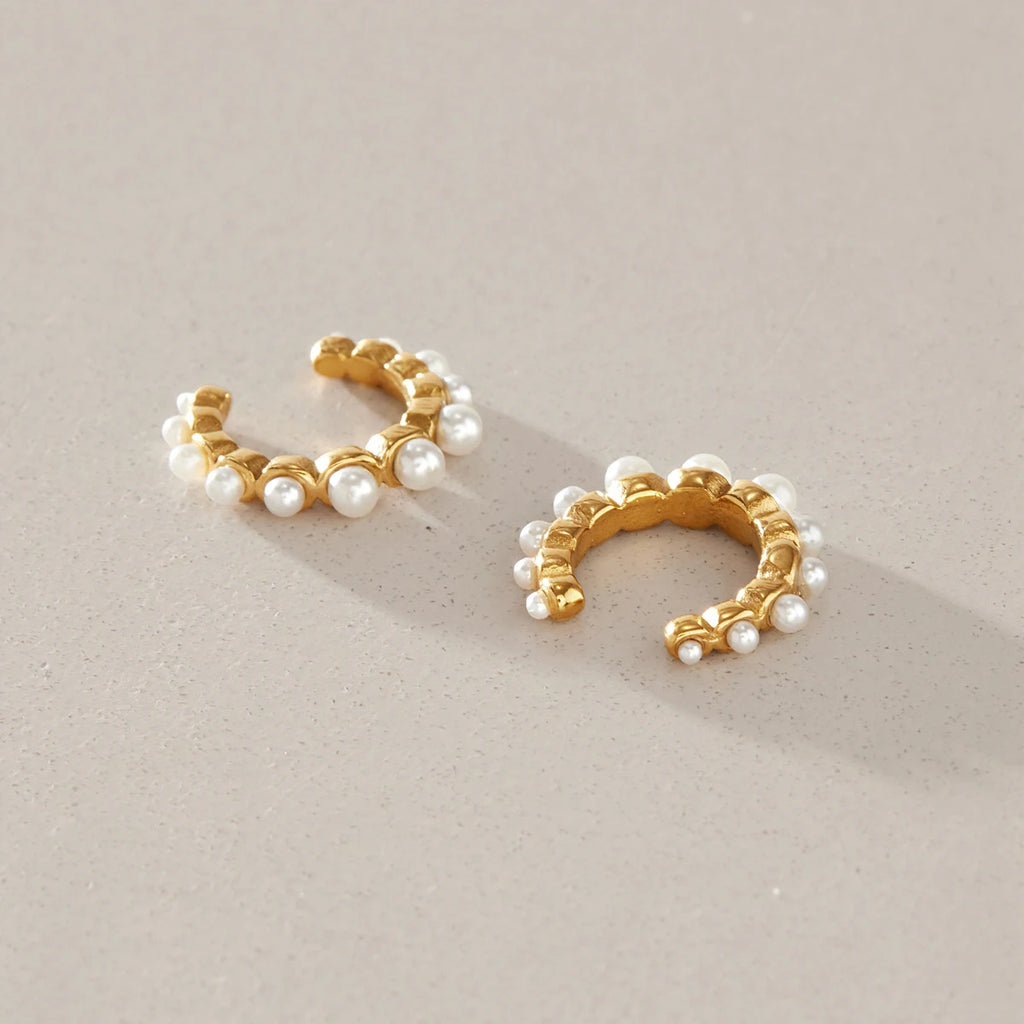 KIKA Elegant Resin Pearl Non-piercing Ear Clips  18K Gold PVD Plated Stainless Steel 316L