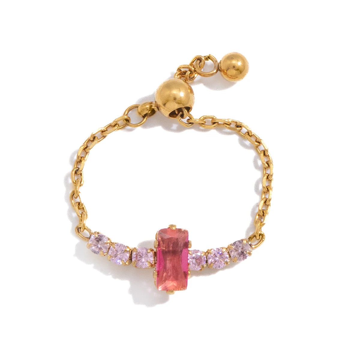 Geometric Colored Zircon Ring With Draw-Out Adjustable Design