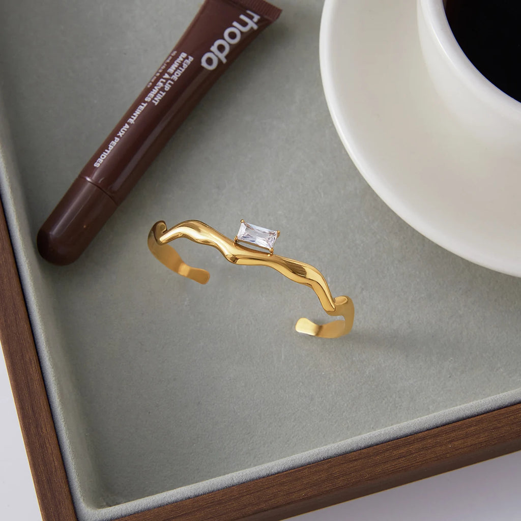 Inlay Square Shape Zircon Wave Open Bracelets