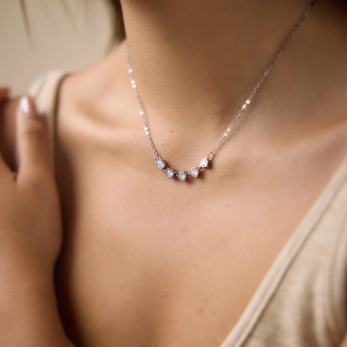 Kika Delicatesteel Gold Color Heart Shaped Zircon Tennis Chain Necklace