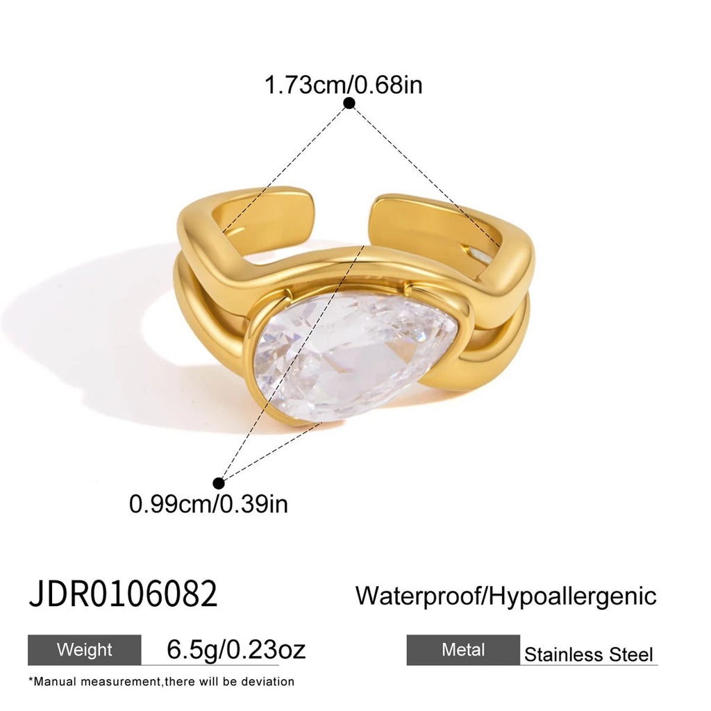 Kika Water Drop Zircon Double Layer Open Rings 18K Gold PVD Plated Stainless Steel 316L